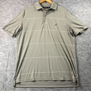 Nautica Mens Tan/White Block Striped‎ Short Sleeve Polo Size MD
